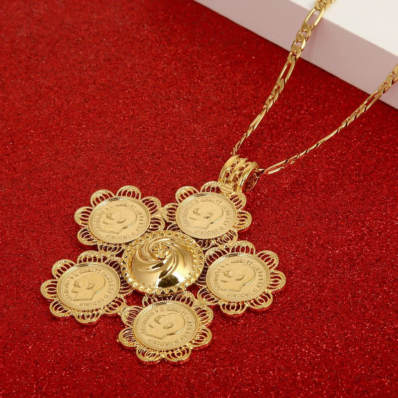 Ethiopian Big Cross Pendant Necklace Africa Coin Habesha Jewelry
