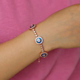 Geometric Disk Evil Eye Bracelet Set - Rose Bangles