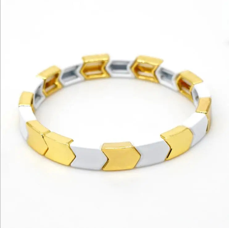 Rainbow Enamel Beads Stretch Bracelet Colorful Multicolored Tile Beads