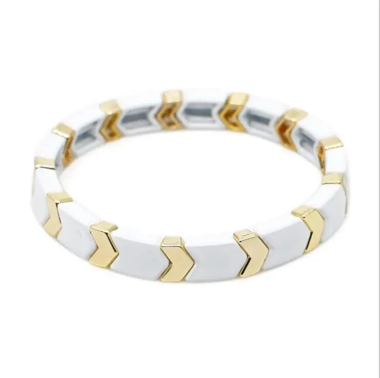 Rainbow Enamel Beads Stretch Bracelet Colorful Multicolored Tile Beads