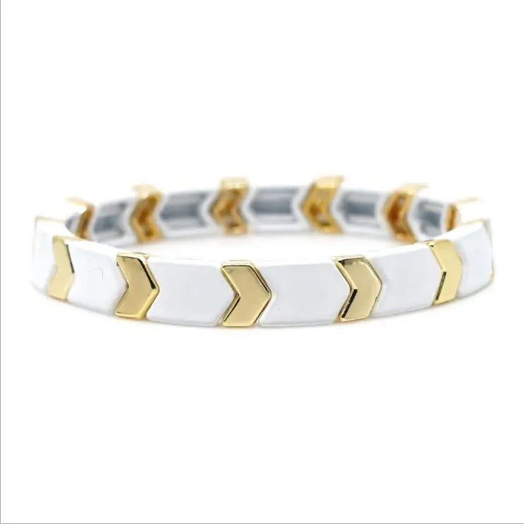 Rainbow Enamel Beads Stretch Bracelet Colorful Multicolored Tile Beads