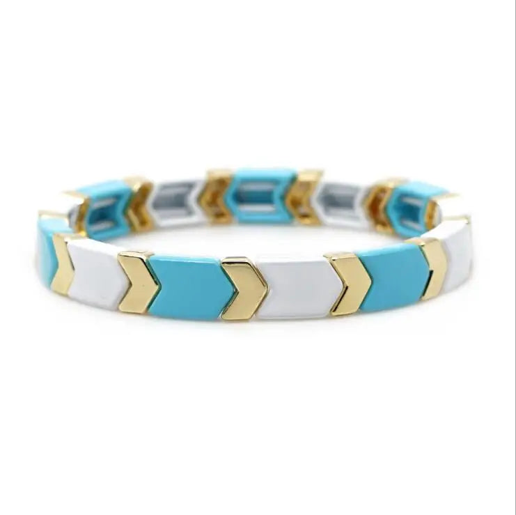 Rainbow Enamel Beads Stretch Bracelet Colorful Multicolored Tile Beads