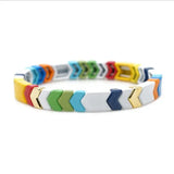 Rainbow Enamel Beads Stretch Bracelet Colorful Multicolored Tile Beads
