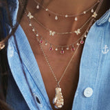 Tiny Butterfly Charm Necklace Silver Women Collar Chain