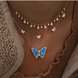 Tiny Butterfly Charm Necklace Silver Women Collar Chain
