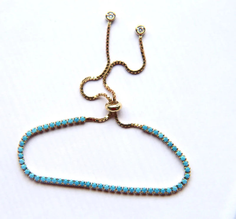 2mm Turquoise Gem 925 Silver Tennis Chain Bracelet