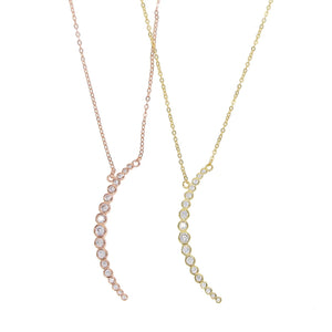 925 Silver Moon Necklace Sideway CZ Moon Delicate Chain
