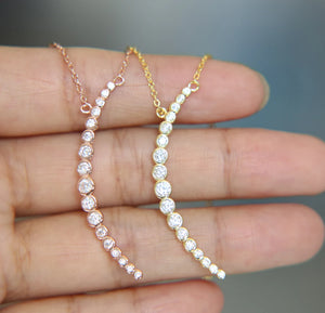 925 Silver Moon Necklace Sideway CZ Moon Delicate Chain
