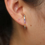 925 Silver Rainbow CZ Earring, Delicate CZ Curved Bar Minimal Silver Wire