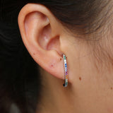 925 Silver Rainbow CZ Earring, Delicate CZ Curved Bar Minimal Silver Wire