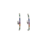 925 Silver Rainbow CZ Earring, Delicate CZ Curved Bar Minimal Silver Wire