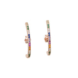 925 Silver Rainbow CZ Earring, Delicate CZ Curved Bar Minimal Silver Wire