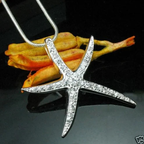 S925 Crystal Starfish Pendant Necklace for Women