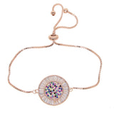 CZ Box Chain Slider Bracelet with Round Disco Charm