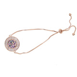 CZ Box Chain Slider Bracelet with Round Disco Charm