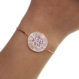CZ Box Chain Slider Bracelet with Round Disco Charm