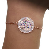 CZ Box Chain Slider Bracelet with Round Disco Charm