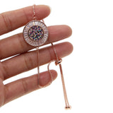 CZ Box Chain Slider Bracelet with Round Disco Charm