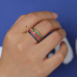 Rainbow CZ Eternity Band Engagement Stackable Ring