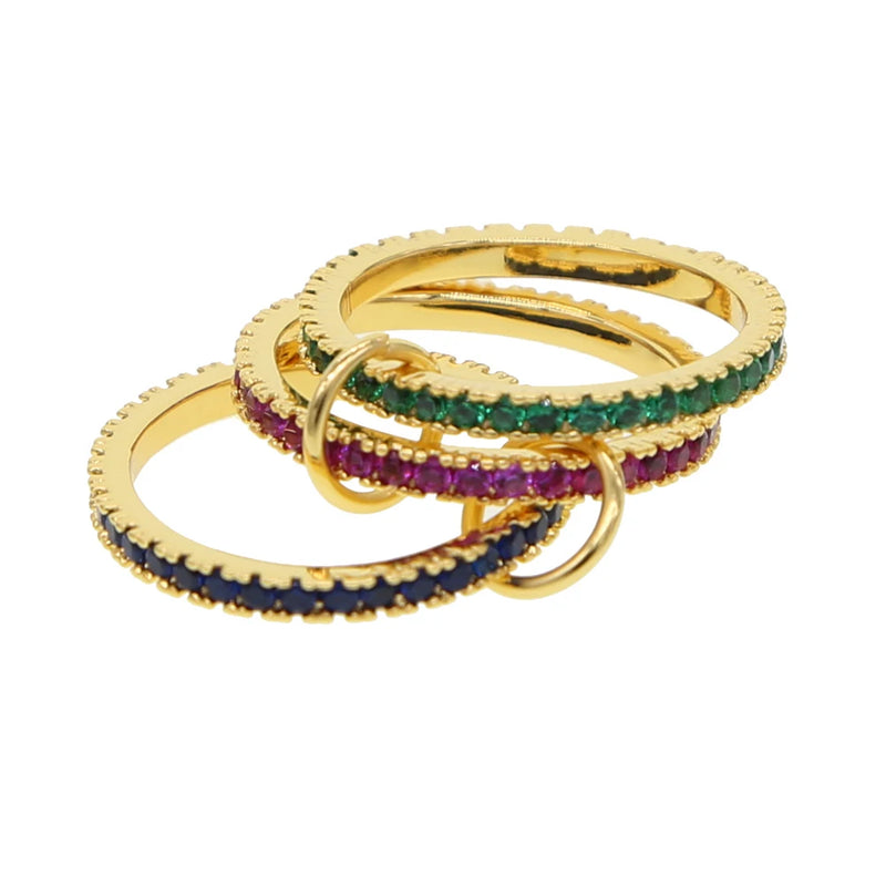 Rainbow CZ Eternity Band Engagement Stackable Ring