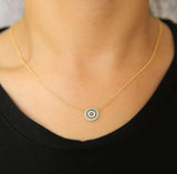 925 Sterling Silver Multicolor Stone Necklace Disco Eye Pendant
