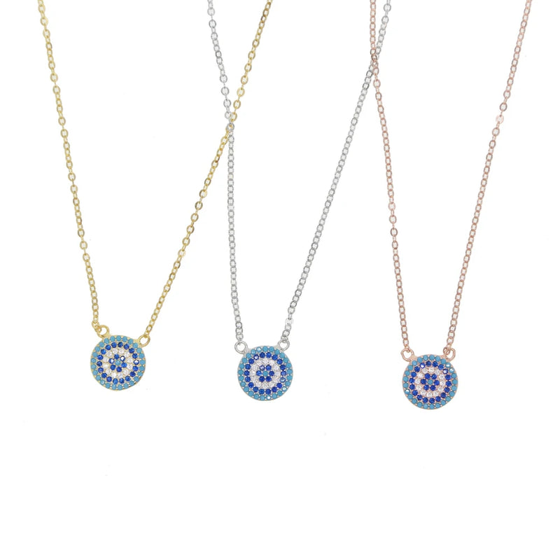925 Sterling Silver Multicolor Stone Necklace Disco Eye Pendant