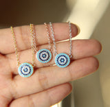 925 Sterling Silver Multicolor Stone Necklace Disco Eye Pendant