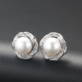 Freshwater Pearl Stud Earrings Sterling Silver Flower Jewelry
