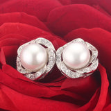 Freshwater Pearl Stud Earrings Sterling Silver Flower Jewelry