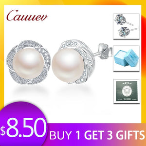 Freshwater Pearl Stud Earrings Sterling Silver Flower Jewelry