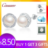 Freshwater Pearl Stud Earrings Sterling Silver Flower Jewelry