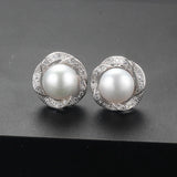 Freshwater Pearl Stud Earrings Sterling Silver Flower Jewelry