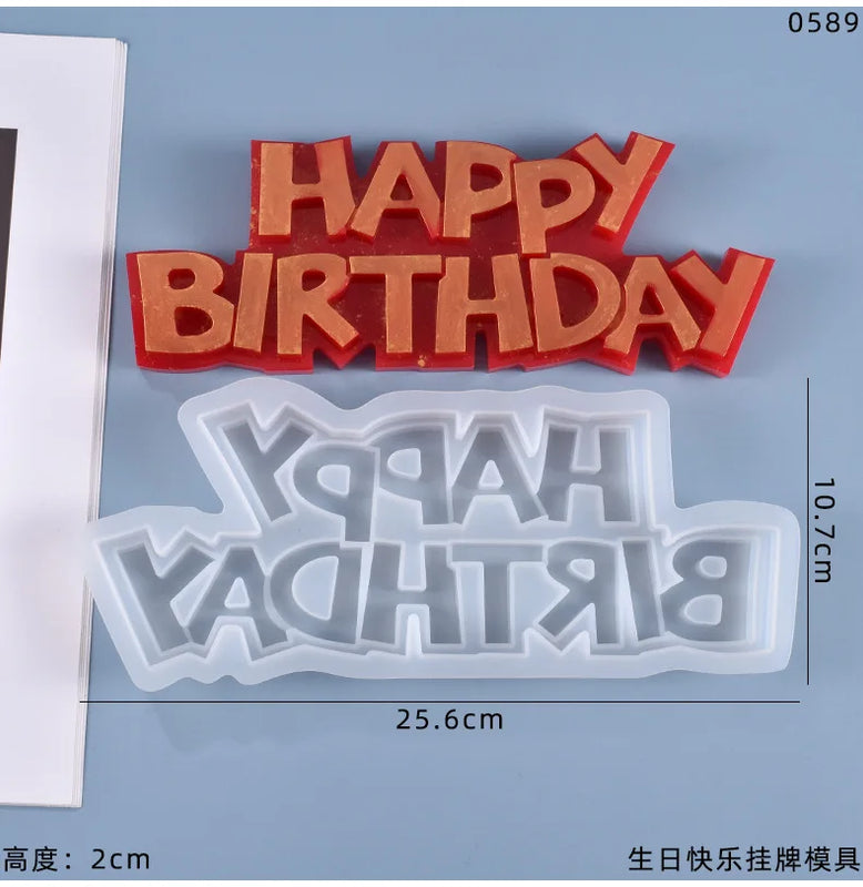 Geometric Happy Birthday Letter Silicone Mold - 1 pcs