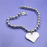 925 Silver Heart Pendant Bracelet 6MM Beads Chain for Women