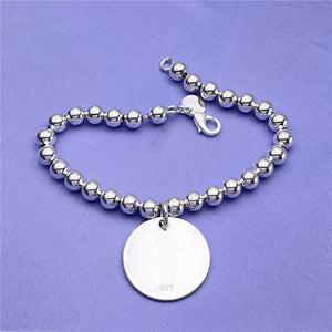 925 Silver Heart Pendant Bracelet 6MM Beads Chain for Women
