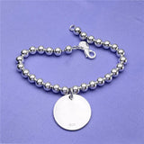925 Silver Heart Pendant Bracelet 6MM Beads Chain for Women