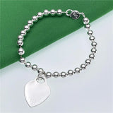 925 Silver Heart Pendant Bracelet 6MM Beads Chain for Women