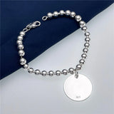 925 Silver Heart Pendant Bracelet 6MM Beads Chain for Women
