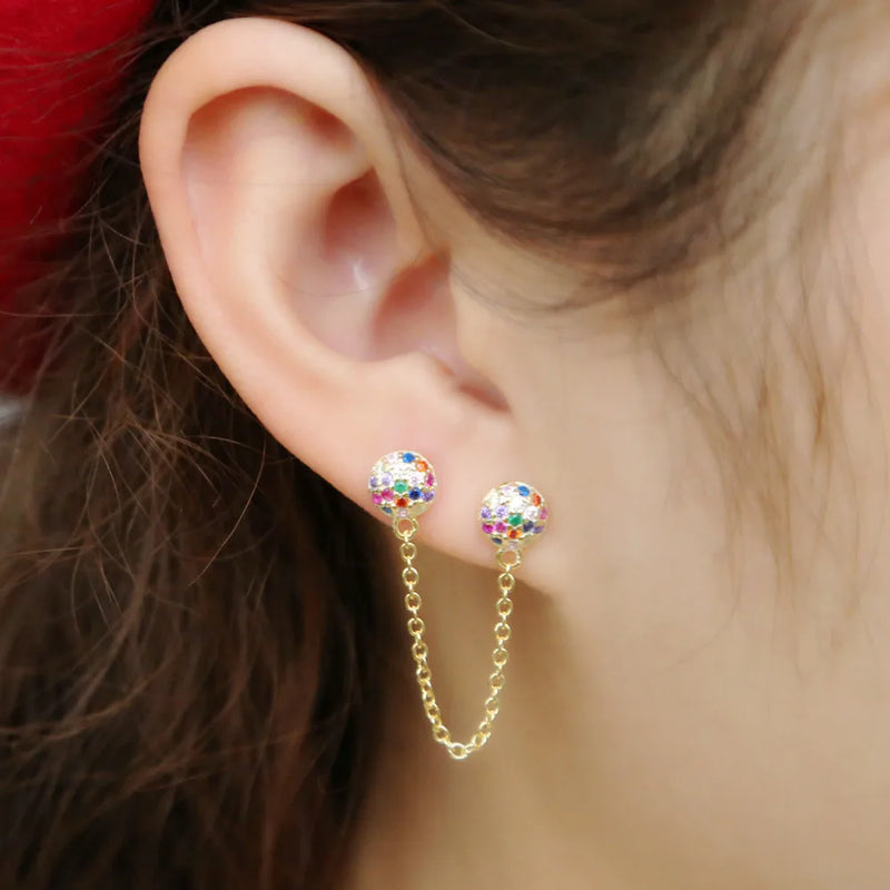 925 Silver Rainbow Drop Earring CZ Tassel Chain Delicate Jewelry