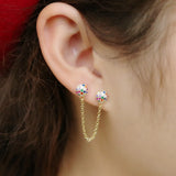 925 Silver Rainbow Drop Earring CZ Tassel Chain Delicate Jewelry