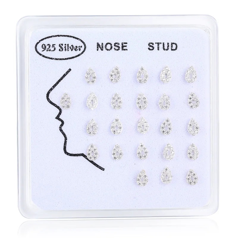 Red Corundum Heart Zircon Nose Stud 925 Silver Jewelry