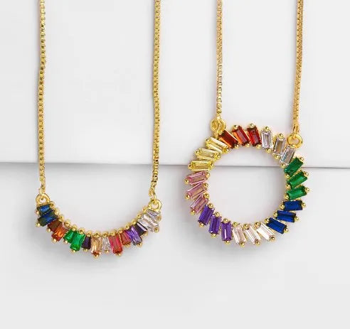 Multicolor Micro Pave CZ Zircon Necklace Copper Snake Chain Choker Pendant