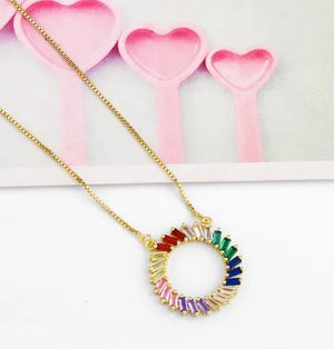 Multicolor Micro Pave CZ Zircon Necklace Copper Snake Chain Choker Pendant