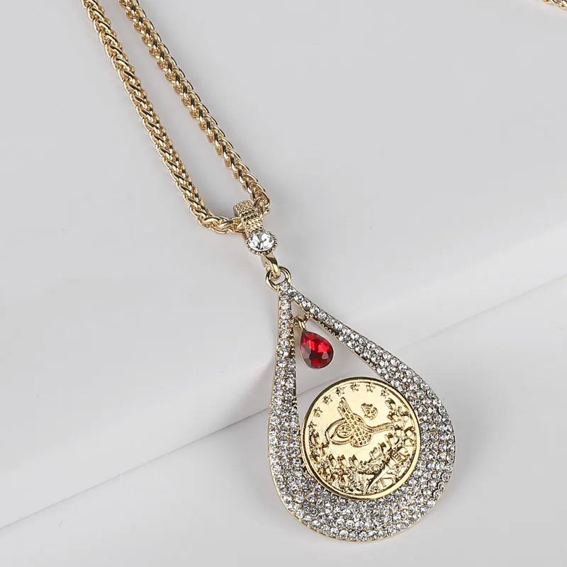 Turkish Arab Coin Pendant Necklace Islamic Allah Muslim Jewelry Drop Accepted