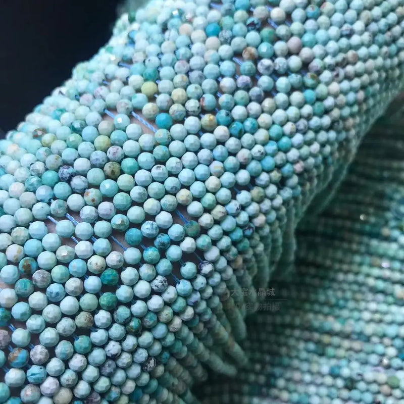 Turquoise Loose Beads Round Faceted 3mm Natural for Jewelry Making 14inch