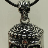 Green Eyes King Skull Stainless Steel Biker Necklace Pendant