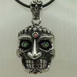 Green Eyes King Skull Stainless Steel Biker Necklace Pendant
