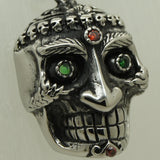 Green Eyes King Skull Stainless Steel Biker Necklace Pendant