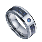 Tungsten Carbide Men's Wedding Band Carbon Fiber CZ Stone Anniversary