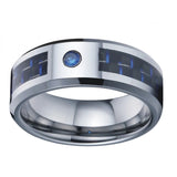 Tungsten Carbide Men's Wedding Band Carbon Fiber CZ Stone Anniversary